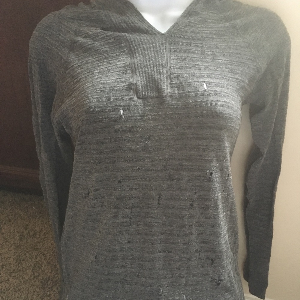 Athleta Distressed Gray Lightweight Sweater Hood
